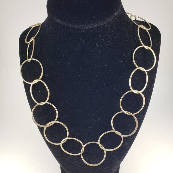 Gold-Tone Interlock Hoops Stylish Design Necklace - Women's Fashion Jewelry - Picture 2 of 8